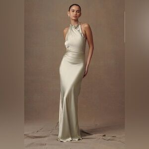 Meshki Esther Iridescent Satin Cowl Maxi Dress - Sage (size L)